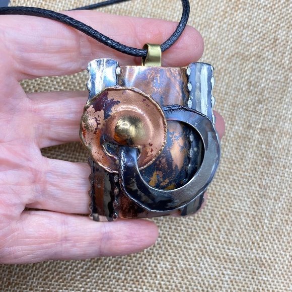 Artisan Mixed Metals Geometric Modernist South African Ndebele Brass Copper - Picture 2 of 11